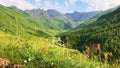 Scenic view of green mountains background