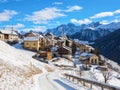 Scenic view on Guarda village at a beautiful sunny day in winter, Lower Engadine, Graubunden, Switzerland