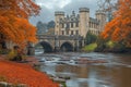 A scenic view of Haddon Hall, historic and dramatic, architectural beauty Royalty Free Stock Photo