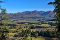 Scenic view of Hanmer Springs town and surrounding hills in Canterbury