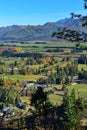 Scenic view of Hanmer Springs town and surrounding hills in Canterbury