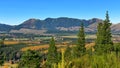 Scenic view of Hanmer Springs town and surrounding hills in Canterbury