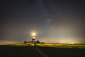 Scenic view of the Happisburgh Lighthouse illuminating at night, Great Britain Royalty Free Stock Photo
