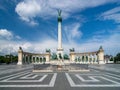 Scenic view Heroes& x27; Square in Budapest, Hungary with Millennium Monument, major attraction of city under picturesque sky
