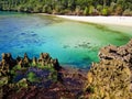 Scenic view of hidden lagoon with white beach Segara Anakan Royalty Free Stock Photo