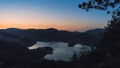 Scenic view from the high on Zaovine Lake after sunset in twilight in summer in Tara national park Royalty Free Stock Photo