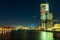 Scenic view of highrise buildings and the city skyline with lights at night Royalty Free Stock Photo