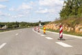 Scenic view on highway road leading through in Croatia, Europe / Signaling and signs of work on the road / Natural environment.