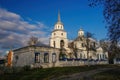 Scenic view of histirical white Annunciation Church in Trostyanets,, Sumy region, Ukraine