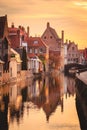 Historic city of Brugge at sunrise, Flanders, Belgium Royalty Free Stock Photo