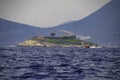 Scenic view of historic island of Mamula: former fortification and prison. Boka Kotorska bay of Adriatic sea, Montenegro