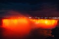 Scenic view of Horseshoe Falls illuminated with lights in Niagara Falls in Ontario, Canada, at night Royalty Free Stock Photo