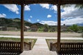 Scenic view from the hotel porch of the other abandoned, decaying buildings of Bannack Ghost Town in Montana Royalty Free Stock Photo