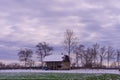 Scenic view of house and trees snowcovered