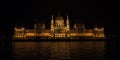 Scenic view of Hungarian Parliament building with reflection in water at night, Budapest, Hungary Royalty Free Stock Photo