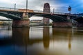 Scenic view of Ignatz Bubis bridge spanning the river. Frankfurt, Germany Royalty Free Stock Photo