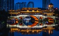 Scenic view of illuminated Anshun bridge at night in Chengdu China Royalty Free Stock Photo