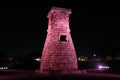 Scenic view of illuminated Cheomseongdae an ancient astronomical observatory at night in Wolseong Belt Gyeongju South Korea Royalty Free Stock Photo