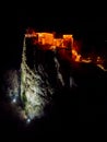 Scenic view on illuminated Lake Bled castle on the rock at night Royalty Free Stock Photo