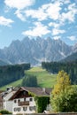 Scenic view of Innichen (San Candido) with ski slope and Haunold (Rocca dei Batanci) in background in summer Royalty Free Stock Photo