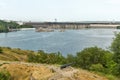 Khortytsia island, Dnieper River and hydroelectric power plant. Zaporizhia, Ukraine Royalty Free Stock Photo