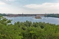 Khortytsia island, Dnieper River and hydroelectric power plant. Zaporizhia, Ukraine Royalty Free Stock Photo