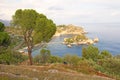 Scenic View of Isola Bella Peninsula in Taormina Town. The island of Sicily, Italy. View of the Sea Royalty Free Stock Photo