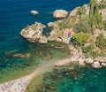 Scenic view of the Isola Bella in Taormina, province of Messina, southern Italy. Royalty Free Stock Photo
