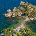 Scenic view of the Isola Bella in Taormina, province of Messina, southern Italy. Royalty Free Stock Photo