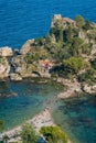 Scenic view of the Isola Bella in Taormina, province of Messina, southern Italy. Royalty Free Stock Photo