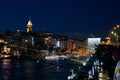 Scenic view of the Istanbul cityscape illuminated at night in Turkey