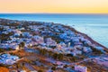 Scenic view of Kamari resort village at Aegean Sea coast Santorini Greece