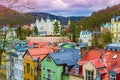 Scenic view of Karlovy Vary Old town scunset skyline Czechia Royalty Free Stock Photo