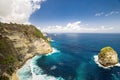 Scenic view of Kelingking Beach against a cloudy sky during a sunny day, Nusa Penida, Bali Indonesia Royalty Free Stock Photo