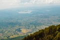Aerial view of Lake Mutanda seen from Mount Muhabura in the Mgahinga Gorilla National Park, Uganda