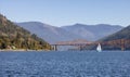 Scenic View of Kootenay River with Sailboat. Sunny Fall Season Morning.