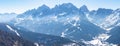 Scenic view of snow covered mountain range against clear sky in alpine region Royalty Free Stock Photo