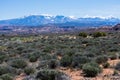 Scenic view of La Sal Mountains from Panorama Point Overlook in Arches National Park Royalty Free Stock Photo