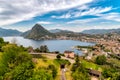 Scenic view of lake Lugano and Lugano town from Monte Bre, Switzerland Royalty Free Stock Photo