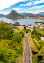 Scenic view of lake Lugano and Lugano town from Monte Bre, Switzerland Royalty Free Stock Photo