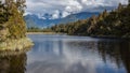 Scenic view of Lake Matheson in New Zealand in summertime Royalty Free Stock Photo