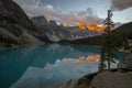 Scenic view of Lake Moraine in Banff National Park, Canada at sunrise Royalty Free Stock Photo