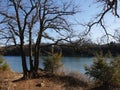 Lake Murray framed by trees, Lake Murray State Park in Oklahoma Royalty Free Stock Photo