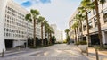 Scenic view of the Lake Nona Town center with modern buildings and palms in Florida, USA Royalty Free Stock Photo