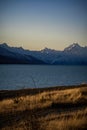 Scenic view of Lake Pukaki, New Zealand during sunset Royalty Free Stock Photo