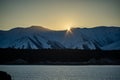 Scenic view of Lake Pukaki, New Zealand during sunset Royalty Free Stock Photo