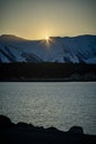 Scenic view of Lake Pukaki, New Zealand during sunset Royalty Free Stock Photo
