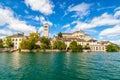 View of San Giulio island inside Orta`s Lake, Piemonte, Italy Royalty Free Stock Photo