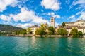 View of San Giulio island inside Orta`s Lake, Piemonte, Italy Royalty Free Stock Photo
