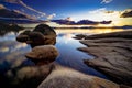 Scenic view of lake Tahoe during a breathtaking sunset captured from the shore Royalty Free Stock Photo